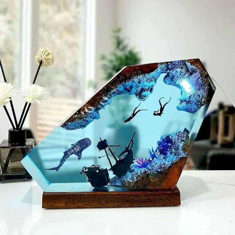 Handcrafted Oceanic Dreamscape Wood Lamp!