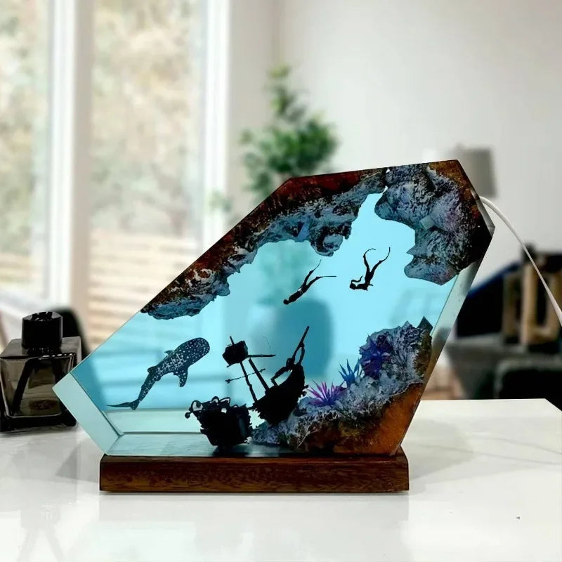 Handcrafted Oceanic Dreamscape Wood Lamp!