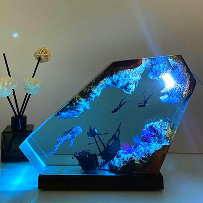Handcrafted Oceanic Dreamscape Wood Lamp!