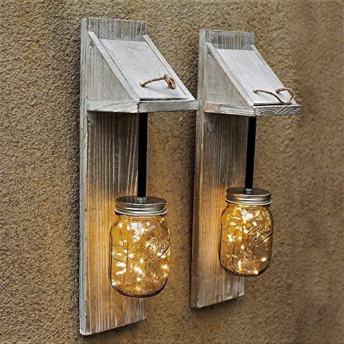 Mason Jar Fairy Lights Rustic Lighting Hanging Sconce Set of 2