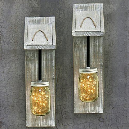 Mason Jar Fairy Lights Rustic Lighting Hanging Sconce Set of 2