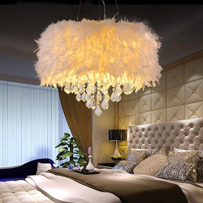 White Feather Crystal Chandelier